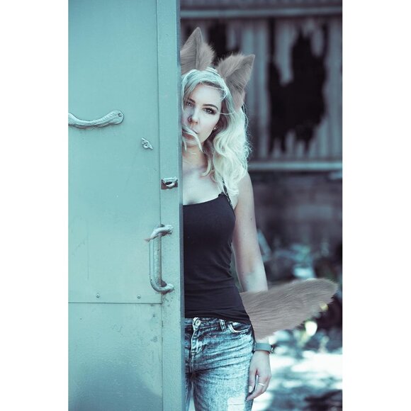 🆕 Halloween Grey Cat Fox Wolf Ears Animal Tail Cosplay Furry Costume Accessory - Picture 9 of 9